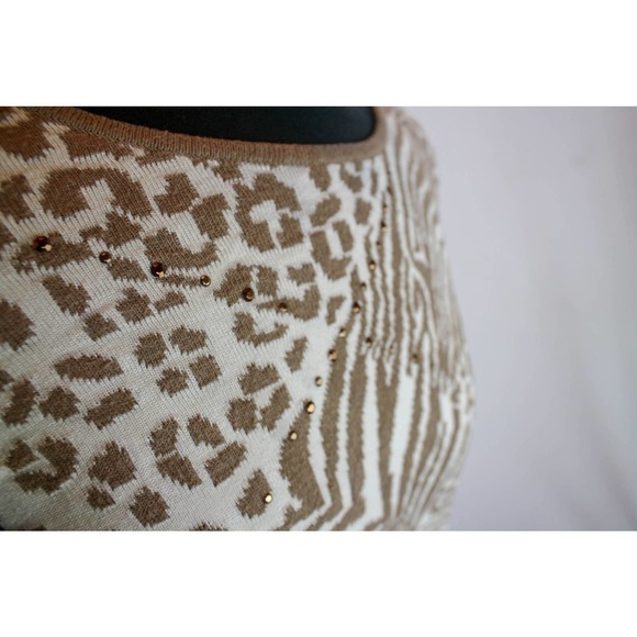 Alfred Dunner Animal Print Sweater White Tan Sequins Size L - Picture 4 of 5